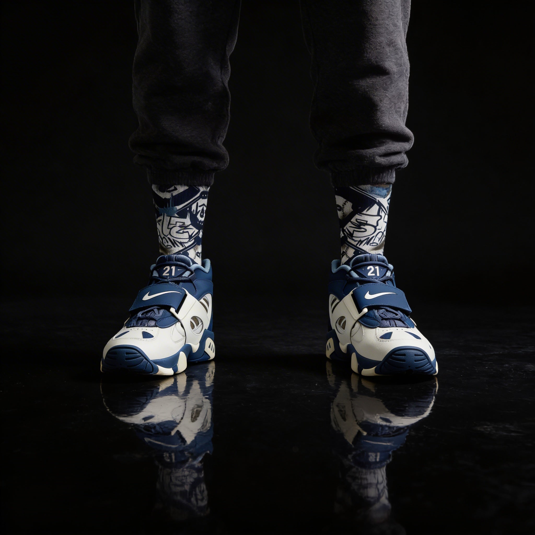 Nike Air Diamond Turf 2 Royals Matching Crew Socks | Deion Sanders Inspired Navy Baseball Heritage Streetwear