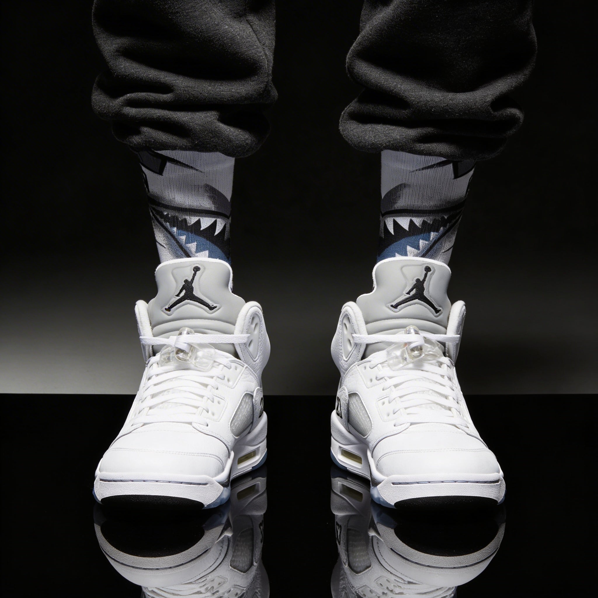 Jordan 5 Retro White Metallic Matching Crew Socks | Fighter Jet Metallic Streetwear Basketball