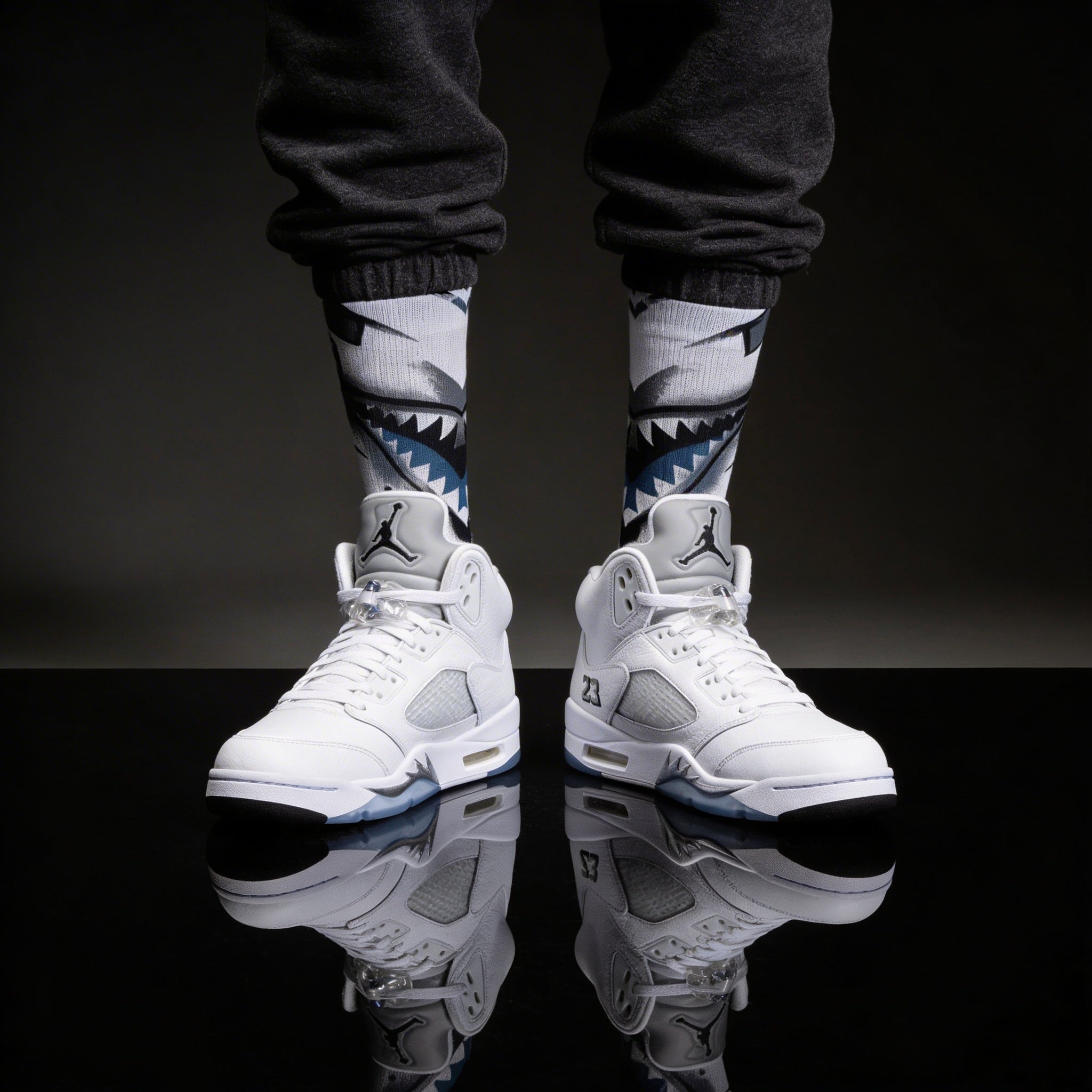 Jordan 5 Retro White Metallic Matching Crew Socks | Fighter Jet Metallic Streetwear Basketball
