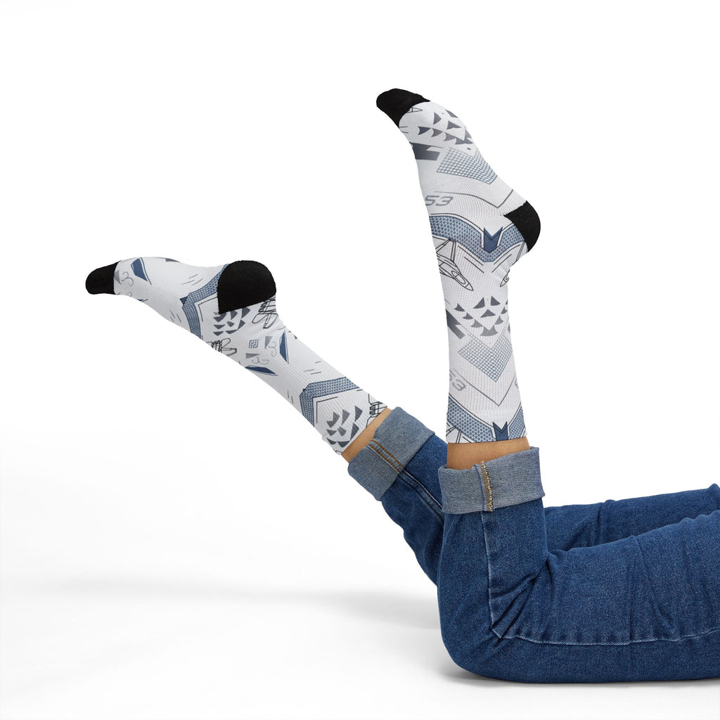 Jordan 5 Retro White Metallic Matching Crew Socks | Fighter Jet Metallic Streetwear Basketball