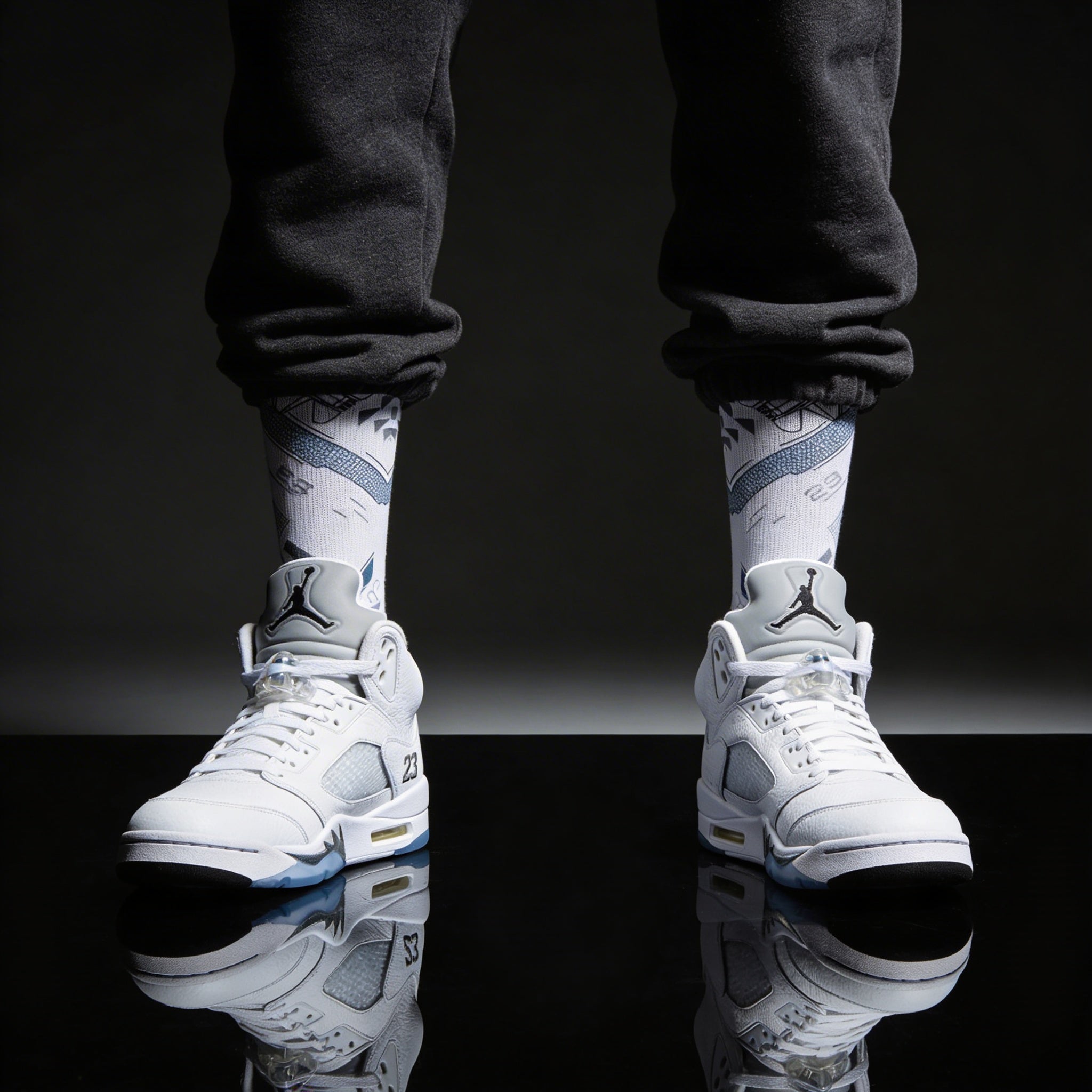 Jordan 5 Retro White Metallic Matching Crew Socks | Fighter Jet Metallic Streetwear Basketball