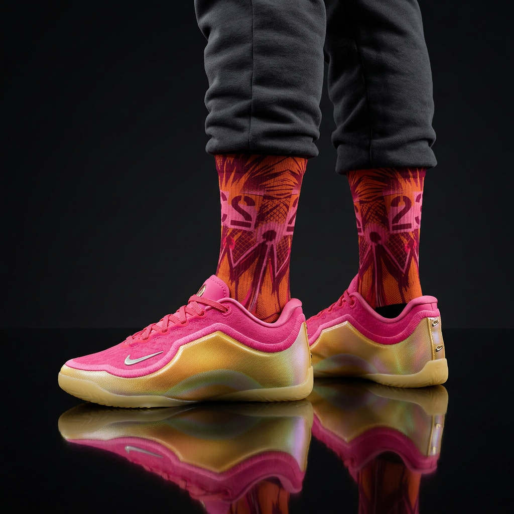 LeBron 23 Good Intentions Matching Crew Socks | LeBron Legacy Pink Orange Socks