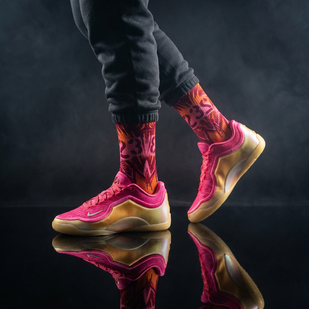 LeBron 23 Good Intentions Matching Crew Socks | LeBron Legacy Pink Orange Socks