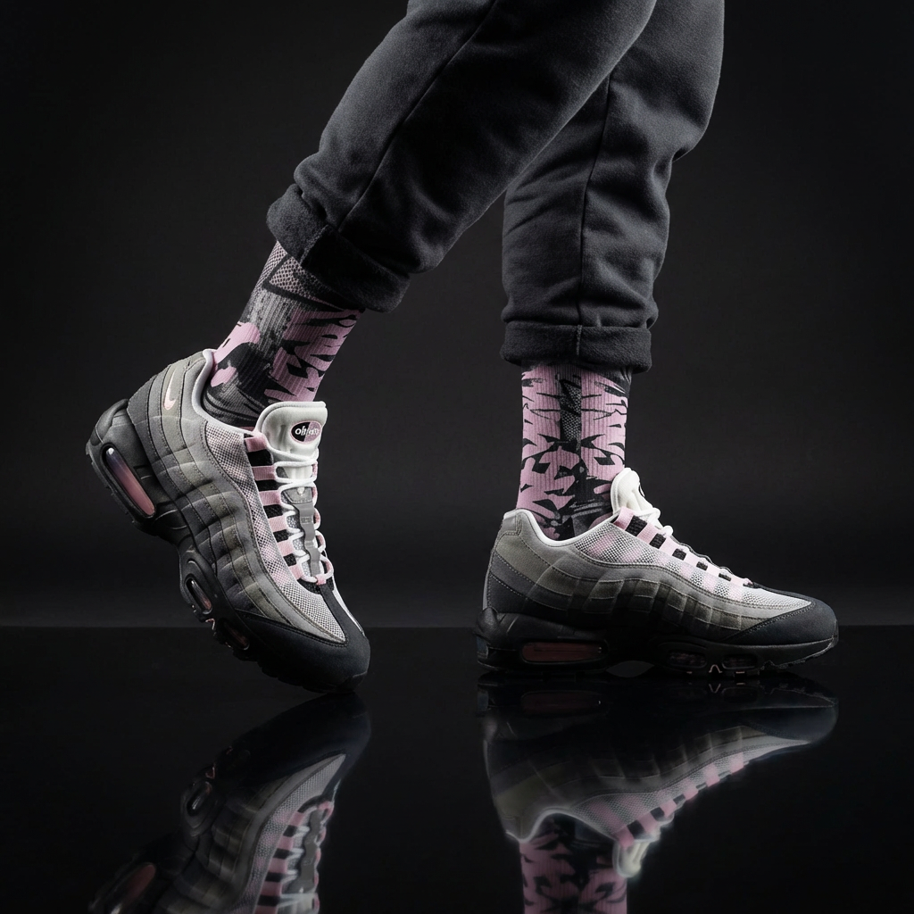 Air Max 95 Pink Foam Matching Crew Socks | Pink Foam Technical Streetwear Socks