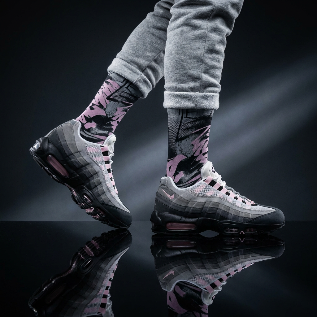 Air Max 95 Pink Foam Matching Crew Socks | Pink Foam Technical Streetwear Socks