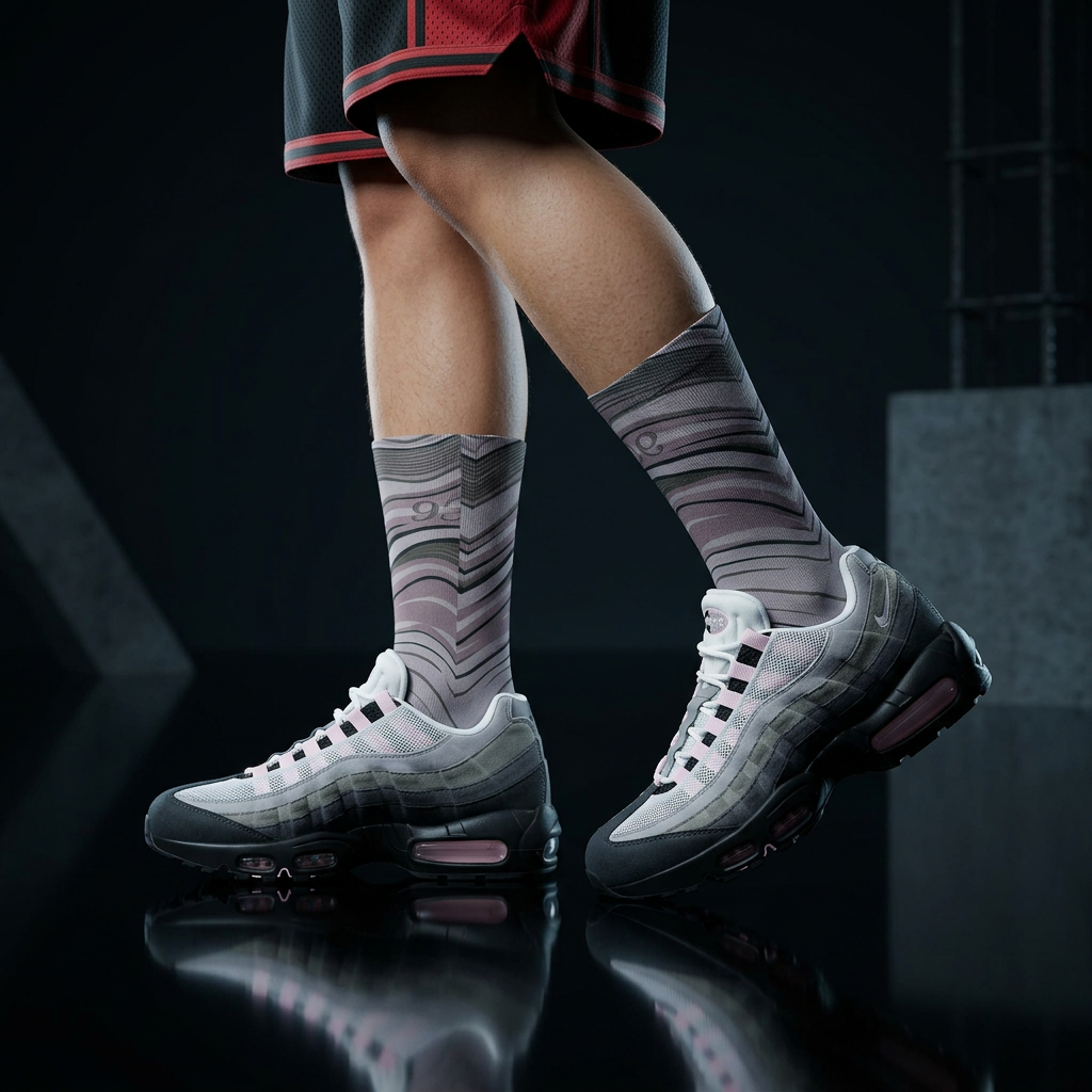 Air Max 95 OG Pink Foam Matching Crew Socks | Pink Foam Streetwear Wave Socks