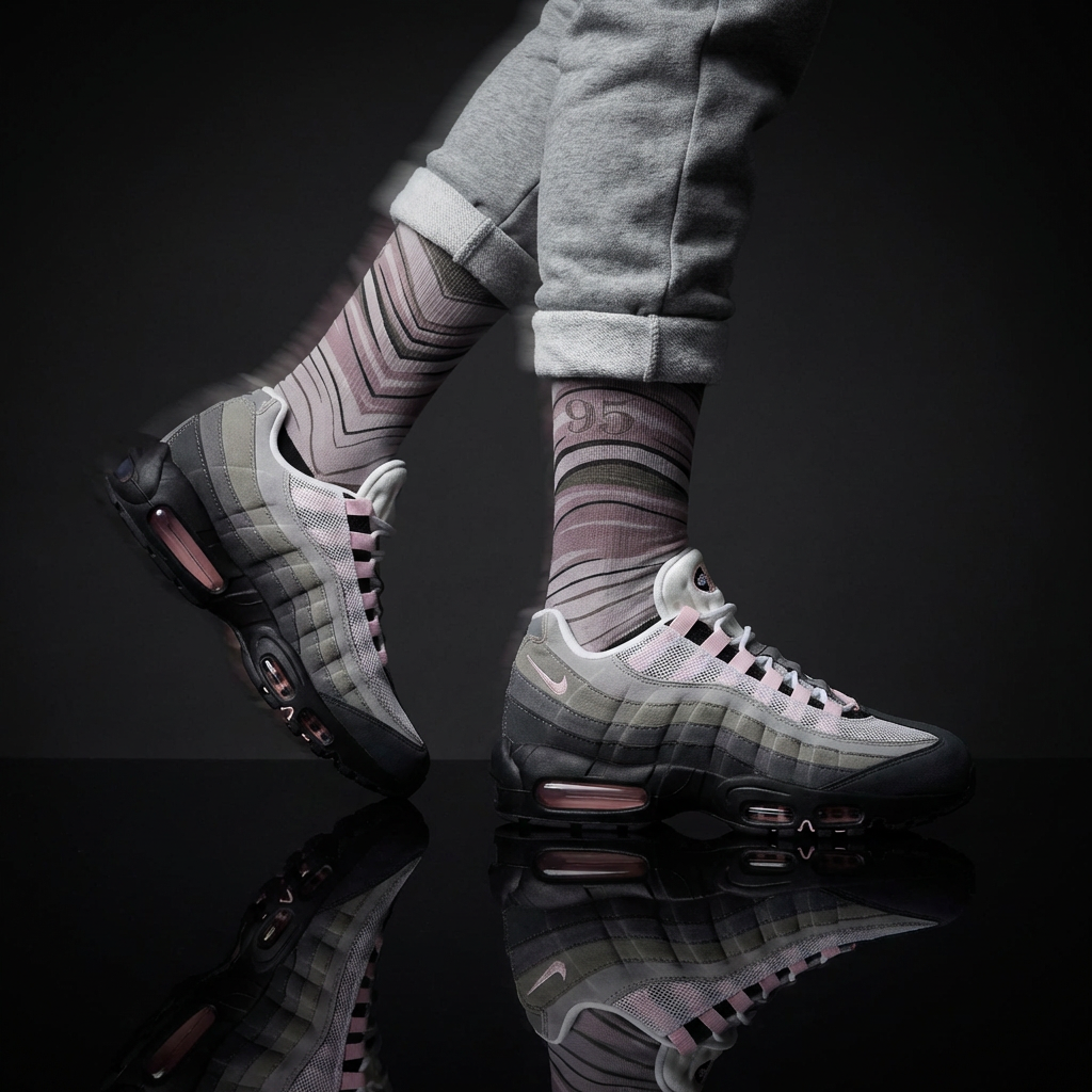 Air Max 95 OG Pink Foam Matching Crew Socks | Pink Foam Streetwear Wave Socks