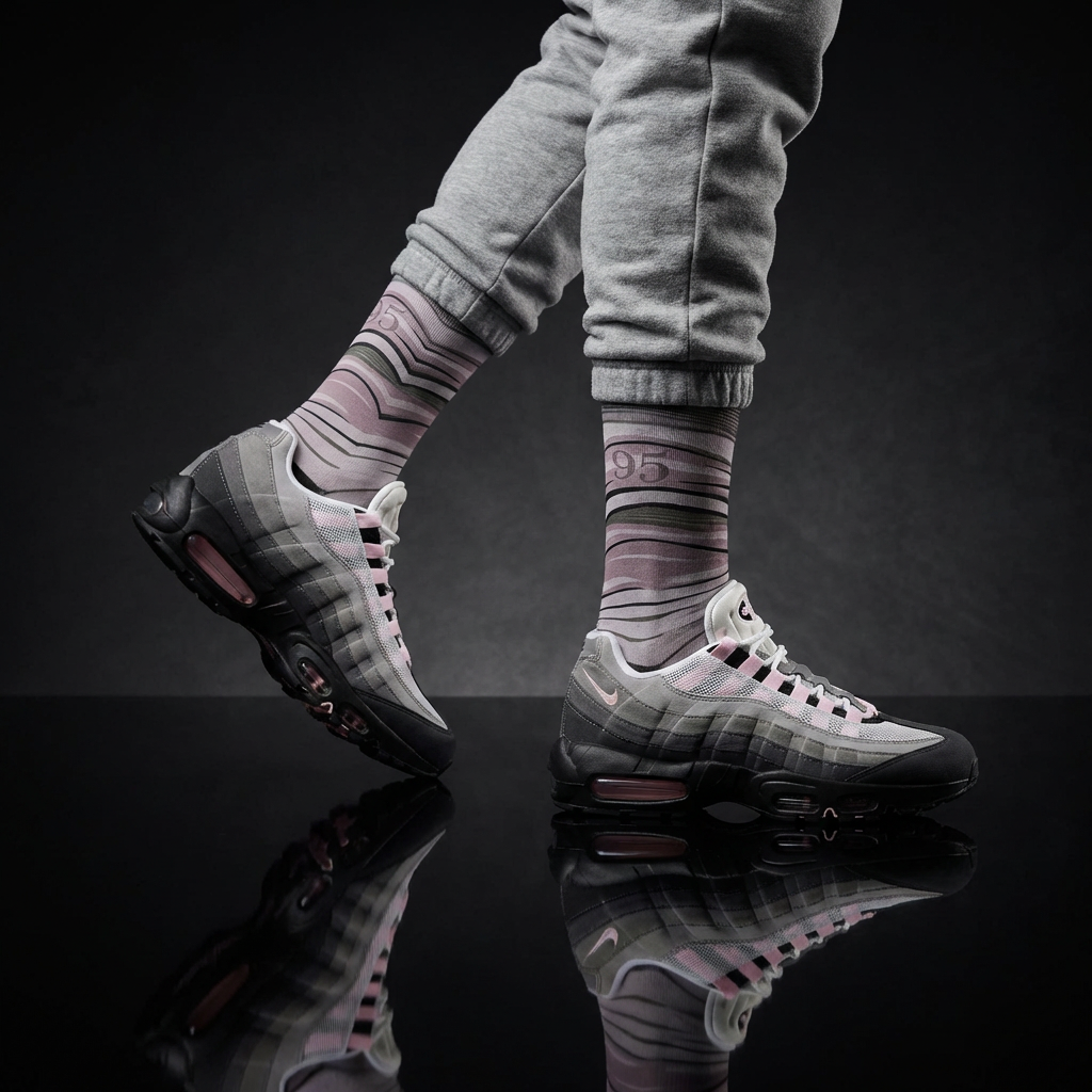 Air Max 95 OG Pink Foam Matching Crew Socks | Pink Foam Streetwear Wave Socks