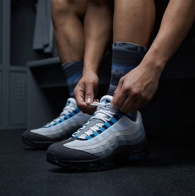 Air Max 95 Blue Spark matching Crew Socks | 95 Inspired Electric Blue Technical Streetwear