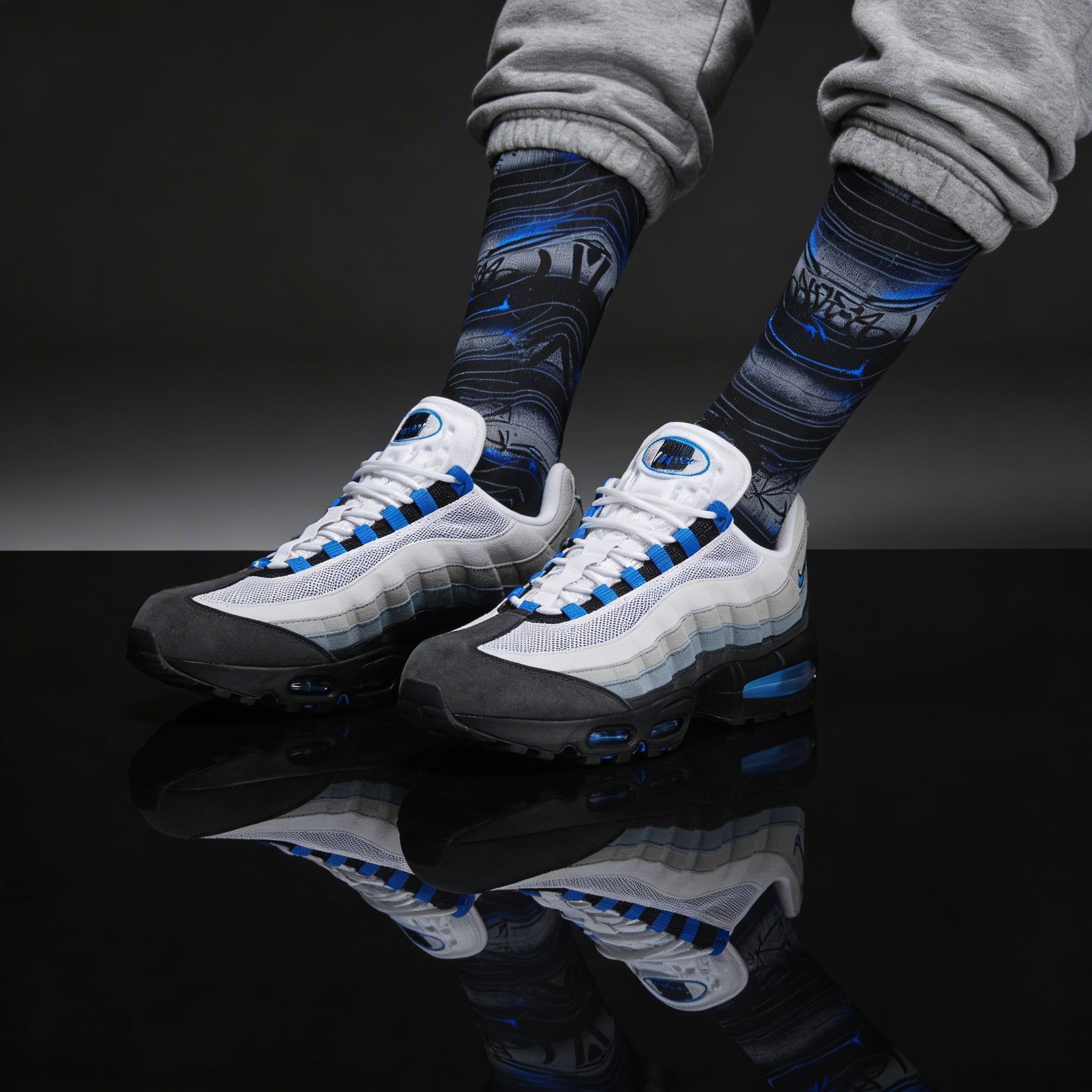 Air Max 95 Blue Spark matching Crew Socks | 95 Inspired Electric Blue Technical Streetwear