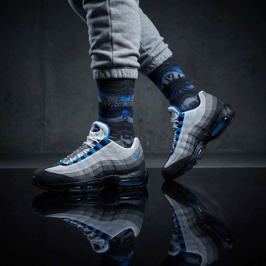 Air Max 95 Blue Spark matching Crew Socks | 95 Inspired Electric Blue Technical Streetwear