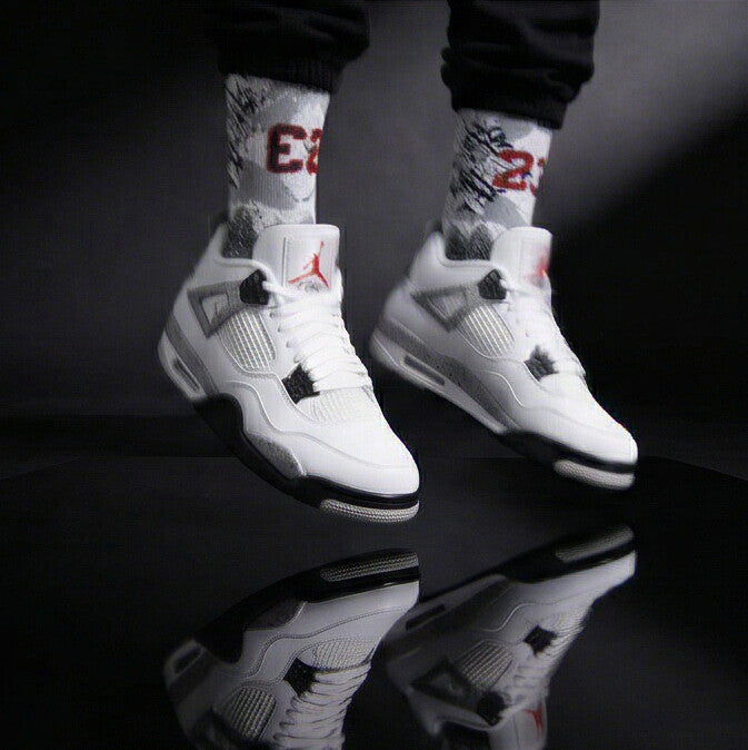 Jordan 4 Retro White Cement Matching Crew Socks | Concrete Grey Basketball Streetwear