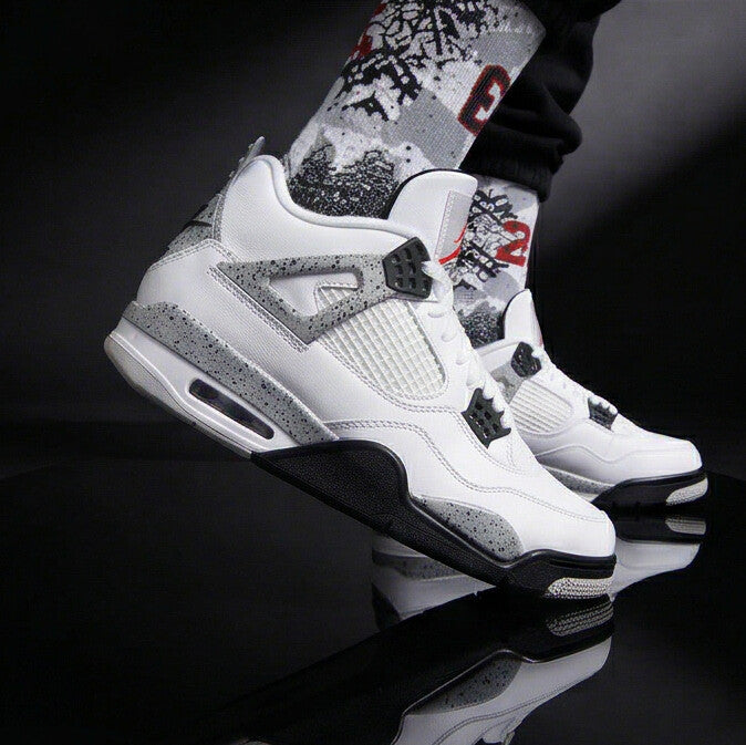 Jordan 4 Retro White Cement Matching Crew Socks | Concrete Grey Basketball Streetwear