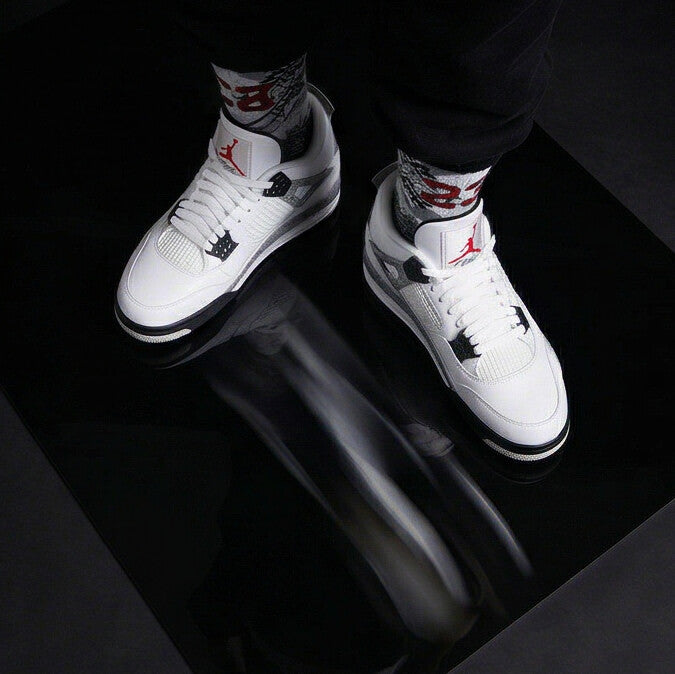 Jordan 4 Retro White Cement Matching Crew Socks | Concrete Grey Basketball Streetwear