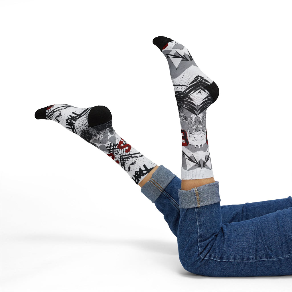 Jordan 4 Retro White Cement Matching Crew Socks | Concrete Grey Basketball Streetwear