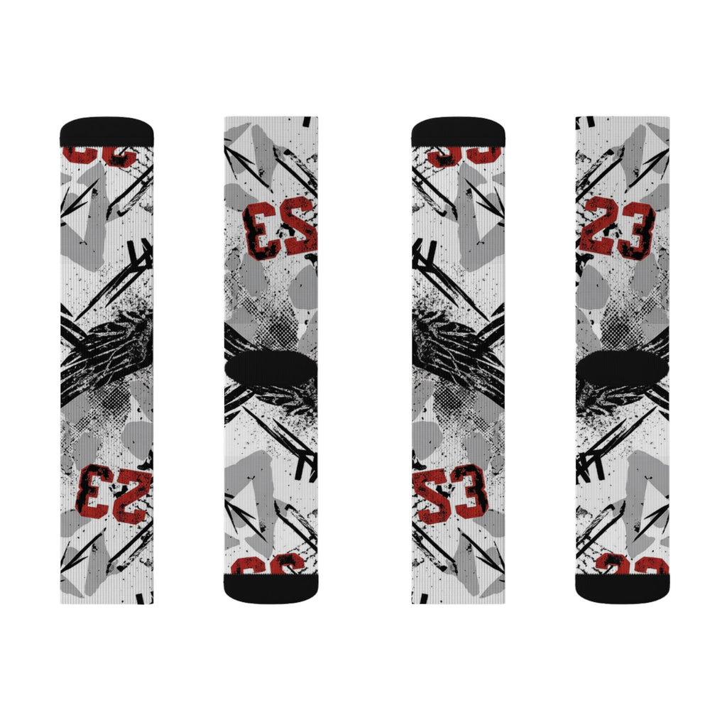 Jordan 4 Retro White Cement Matching Crew Socks | Concrete Grey Basketball Streetwear