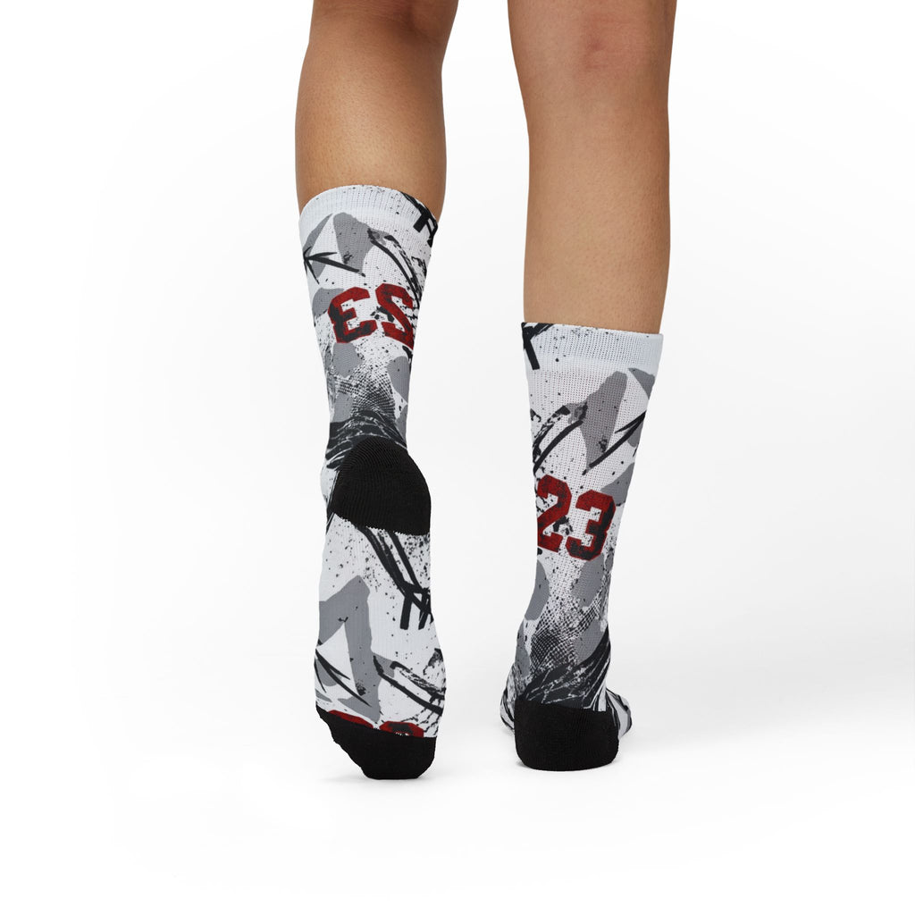 Jordan 4 Retro White Cement Matching Crew Socks | Concrete Grey Basketball Streetwear