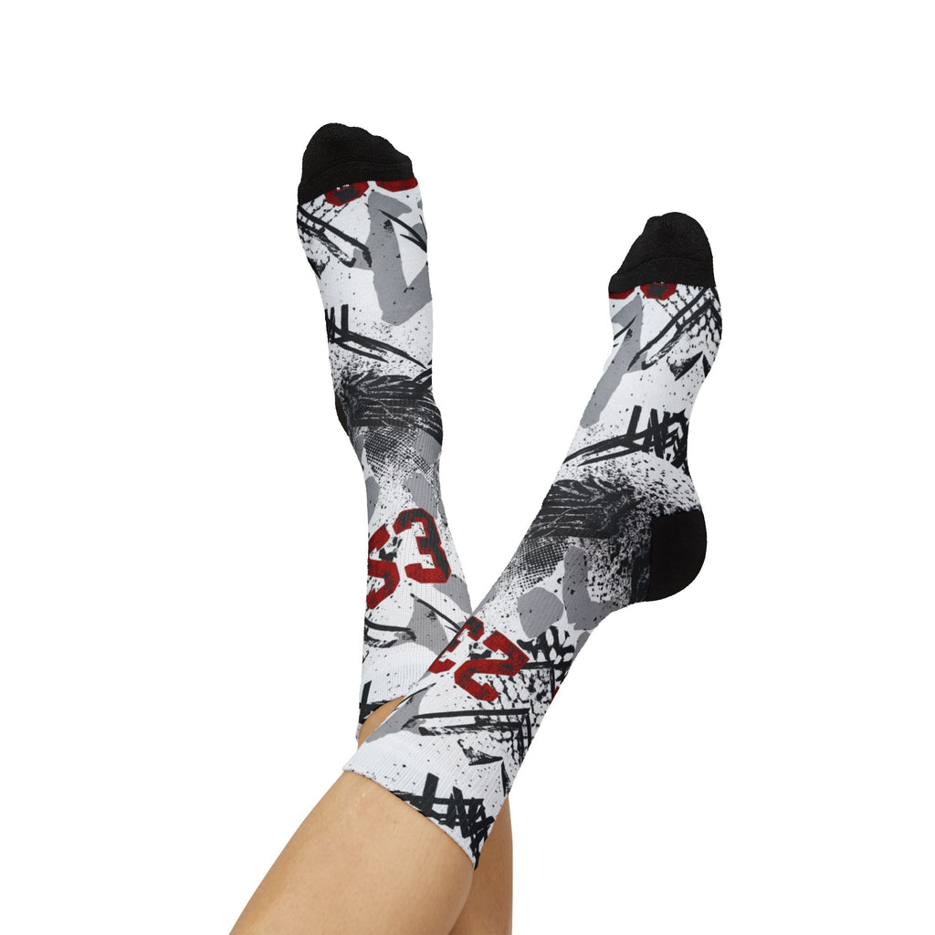 Jordan 4 Retro White Cement Matching Crew Socks | Concrete Grey Basketball Streetwear