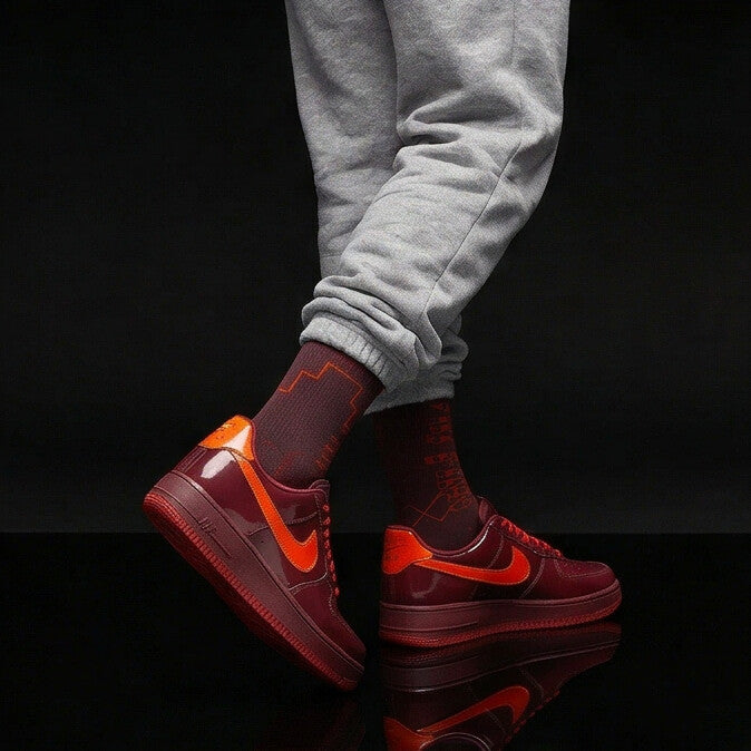 Nike Air Force 1 Low Patent Leather Dark Team Red Matching Crew Socks | Burgundy Premium