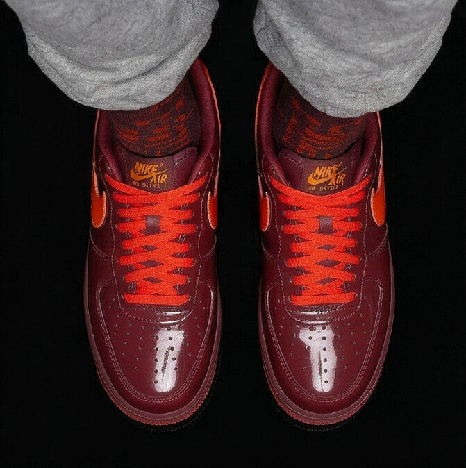 Nike Air Force 1 Low Patent Leather Dark Team Red Matching Crew Socks | Burgundy Premium