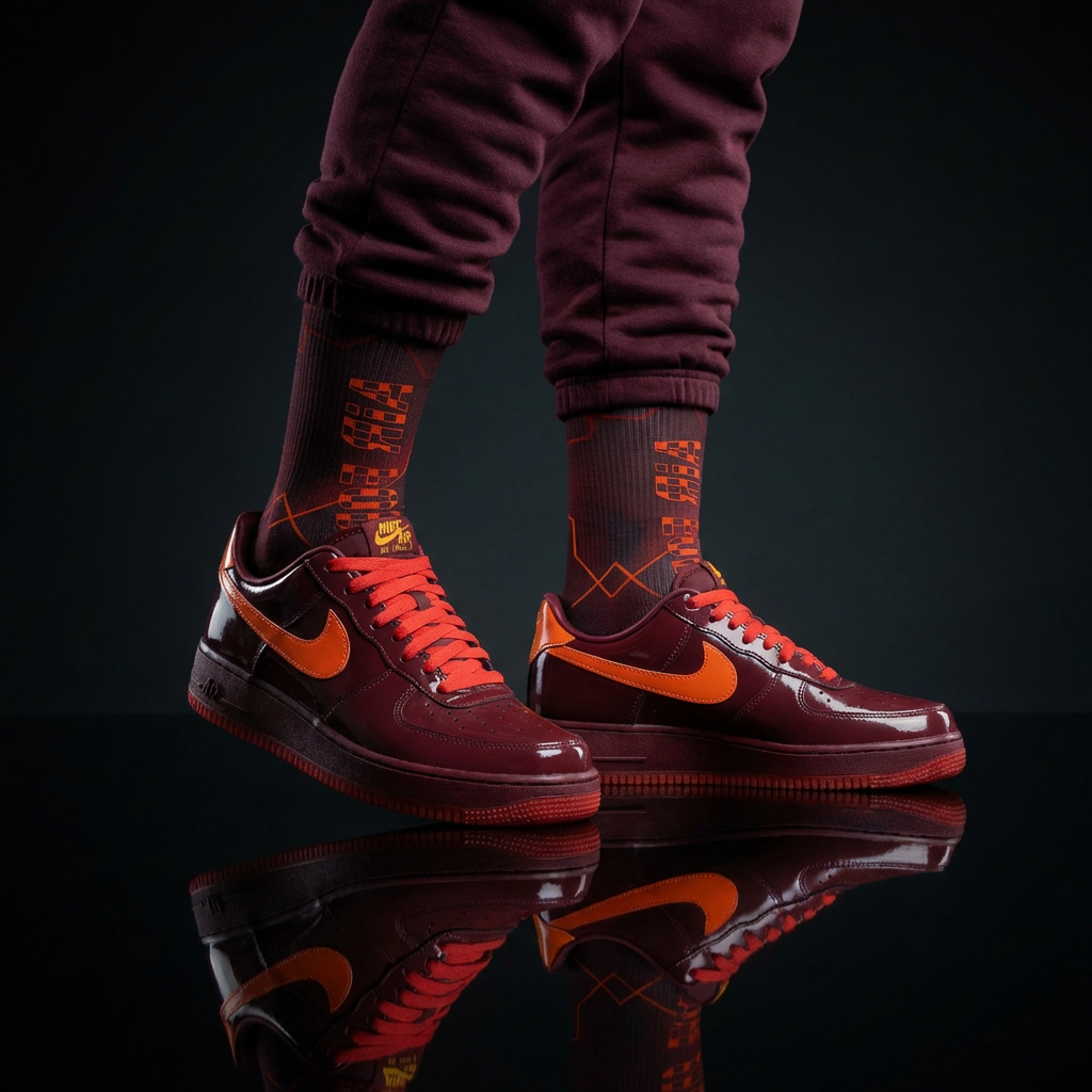 Nike Air Force 1 Low Patent Leather Dark Team Red Matching Crew Socks | Burgundy Premium