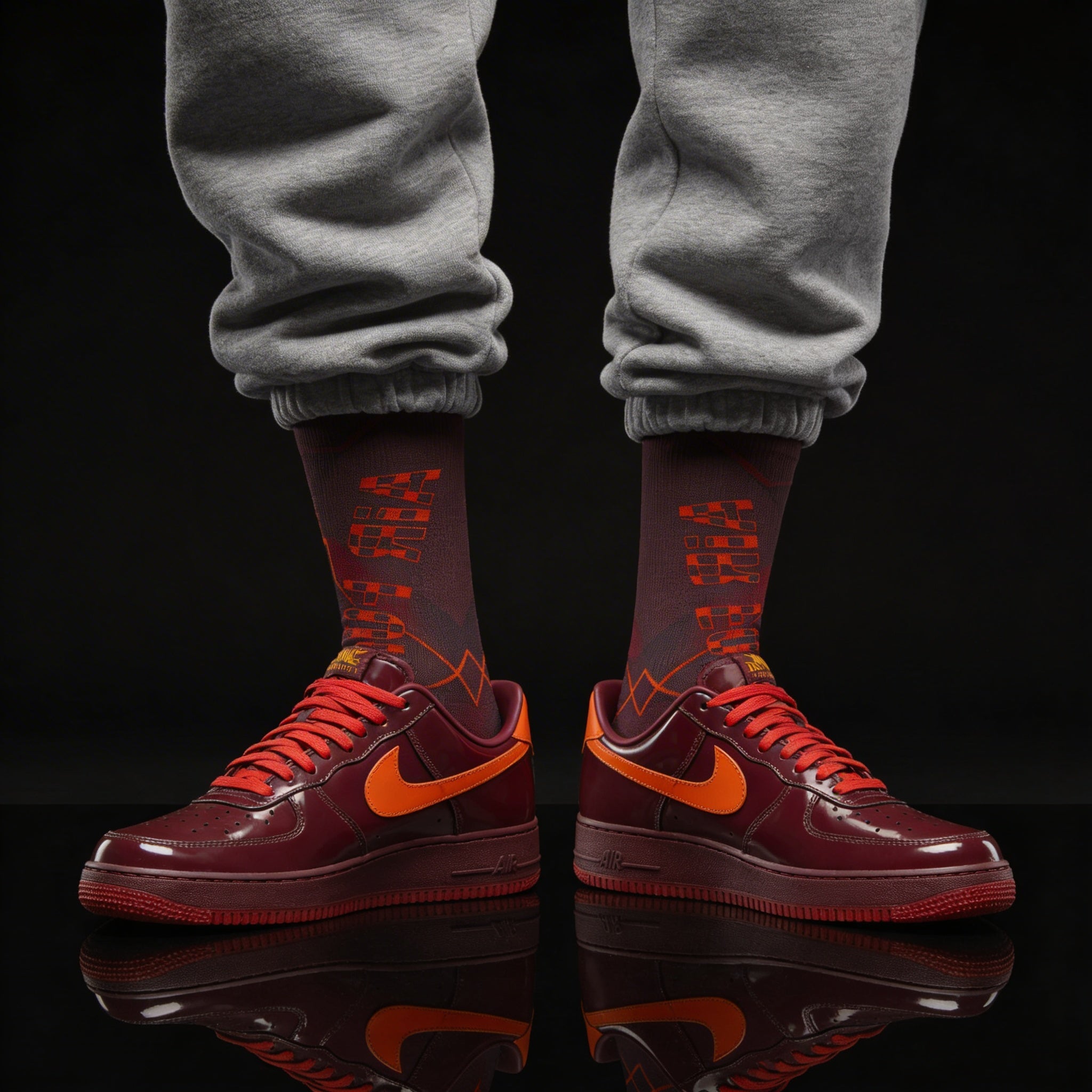 Nike Air Force 1 Low Patent Leather Dark Team Red Matching Crew Socks | Burgundy Premium
