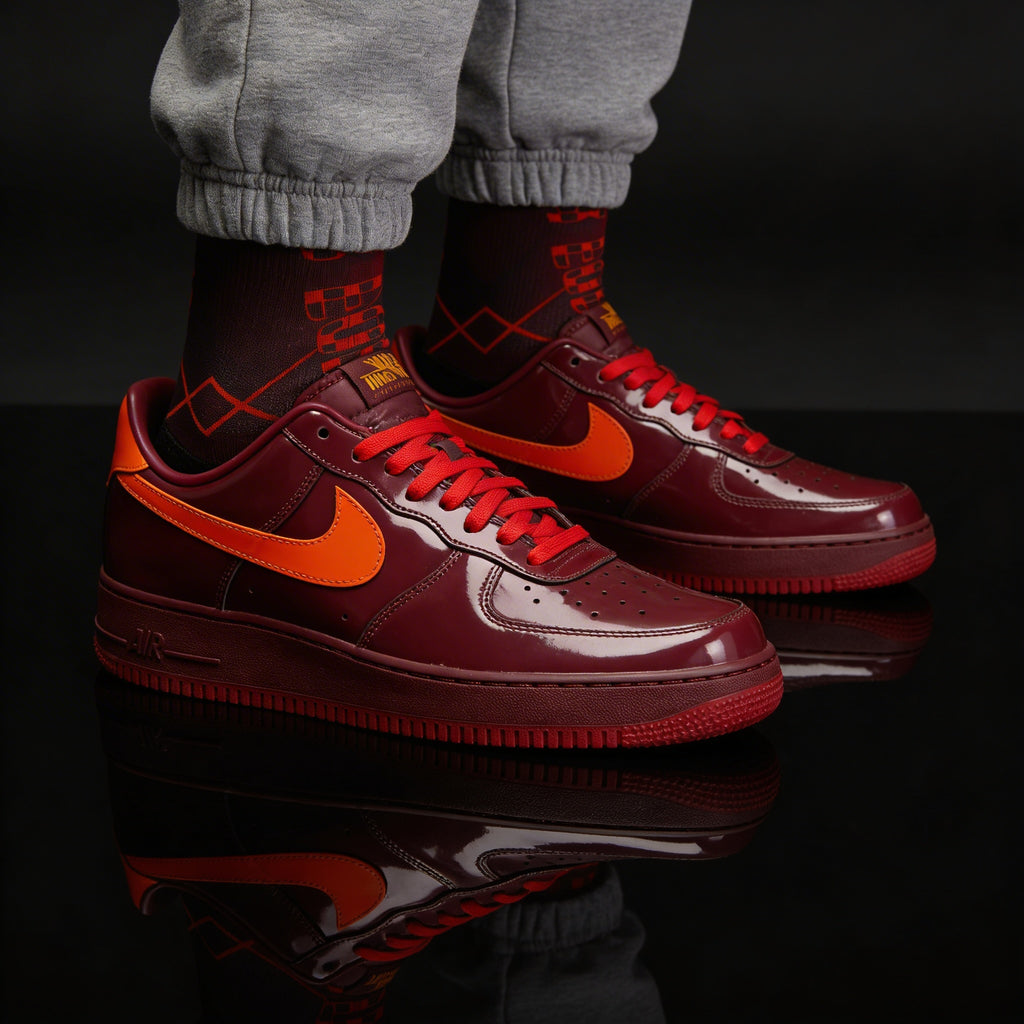 Nike Air Force 1 Low Patent Leather Dark Team Red Matching Crew Socks | Burgundy Premium