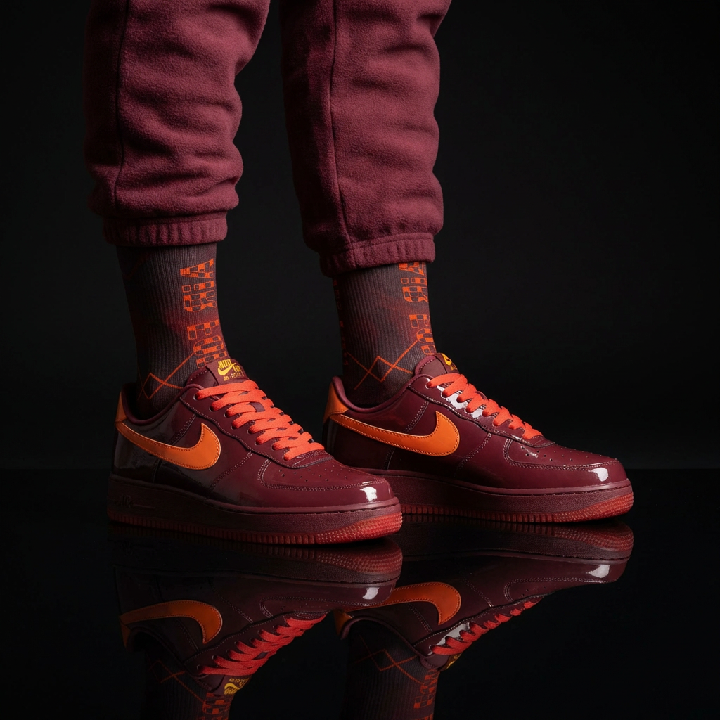 Nike Air Force 1 Low Patent Leather Dark Team Red Matching Crew Socks | Burgundy Premium