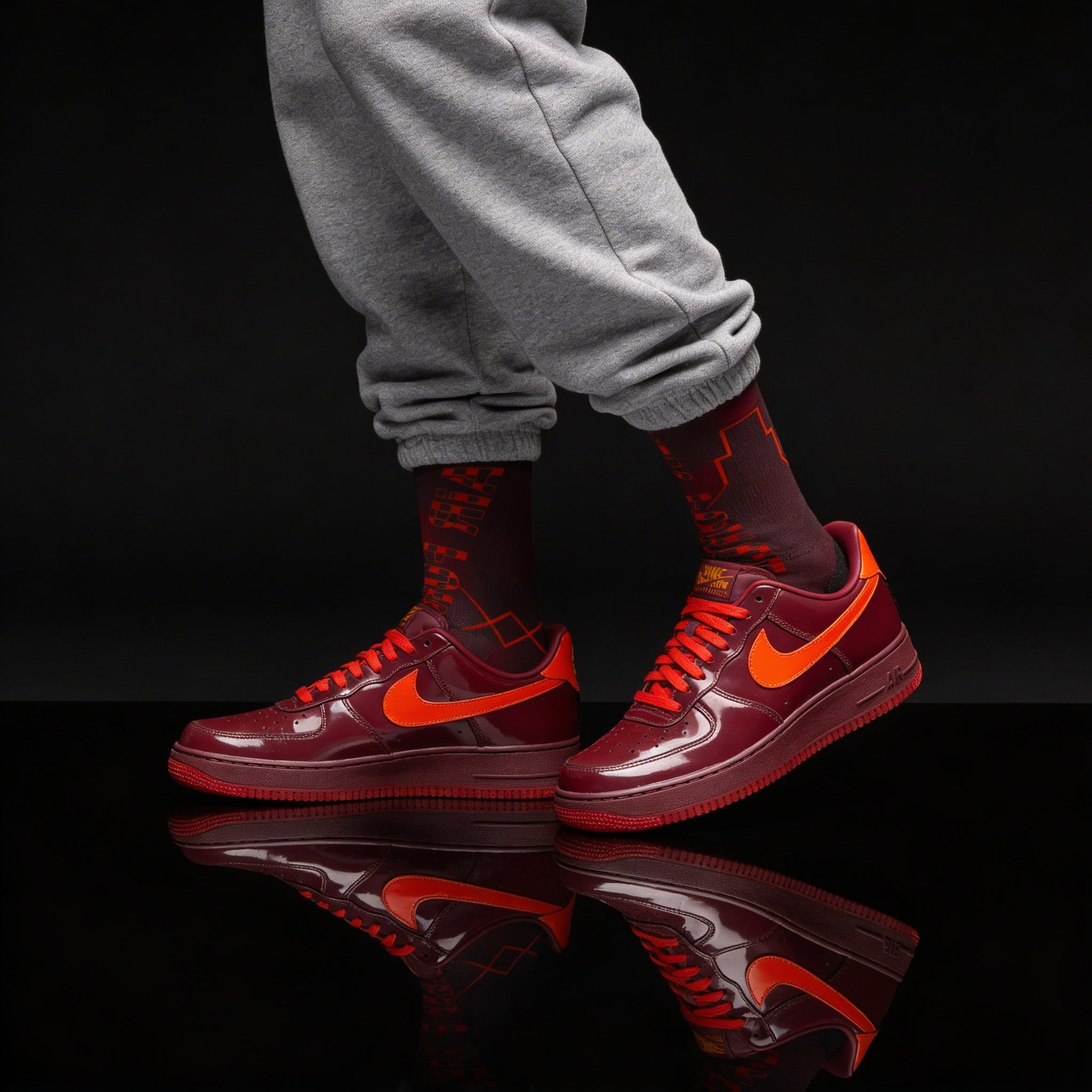 Nike Air Force 1 Low Patent Leather Dark Team Red Matching Crew Socks | Burgundy Premium