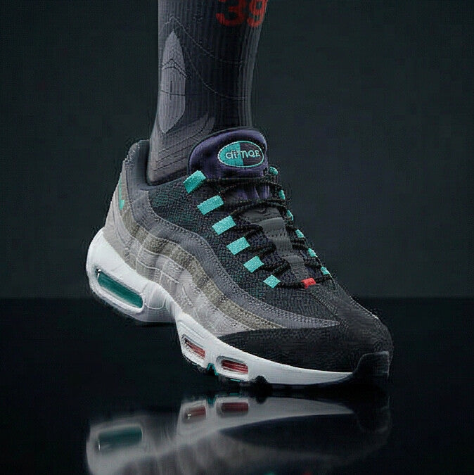 Nike Air Max 95 Greedy/What The Matching Crew Socks | Chaotic Collector Streetwear Mashup