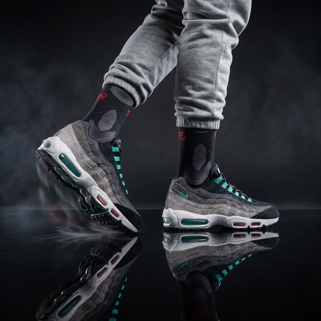 Nike Air Max 95 Greedy/What The Matching Crew Socks | Chaotic Collector Streetwear Mashup