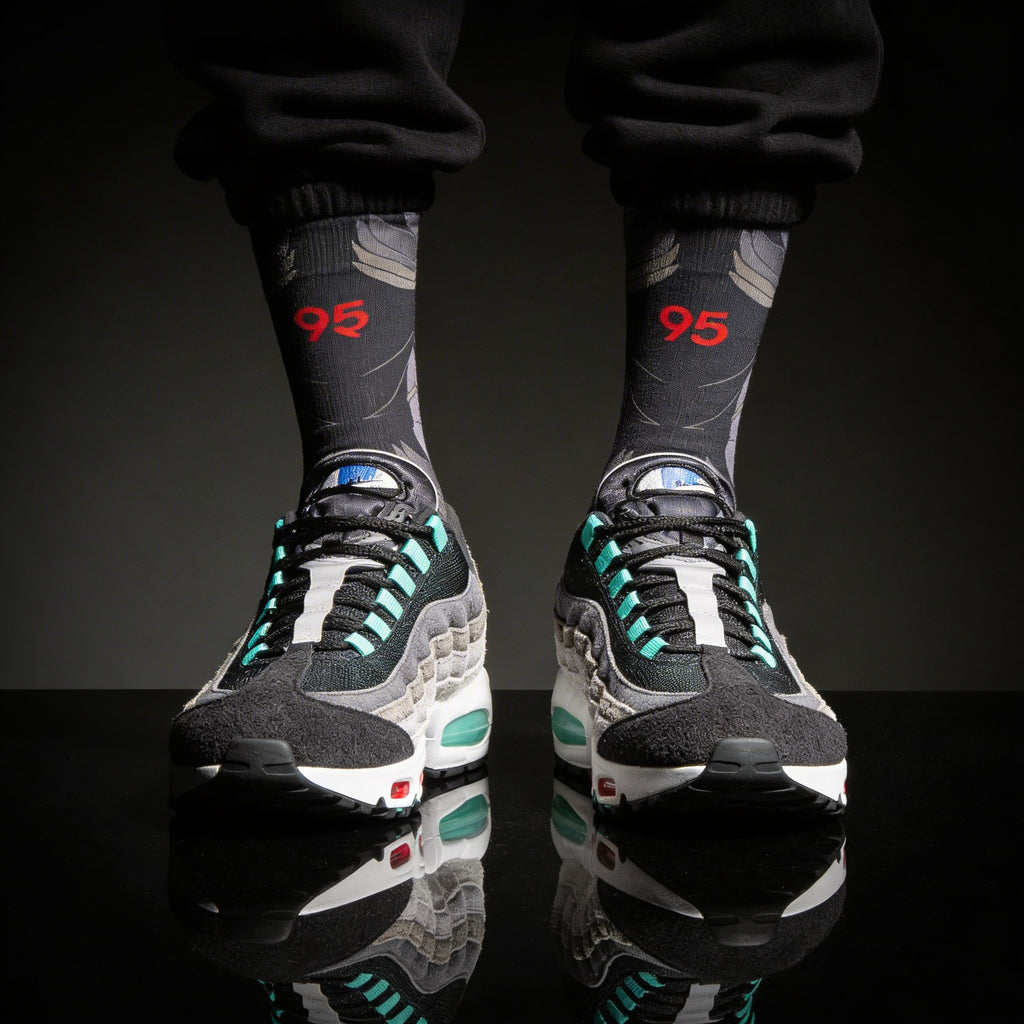 Nike Air Max 95 Greedy/What The Matching Crew Socks | Chaotic Collector Streetwear Mashup