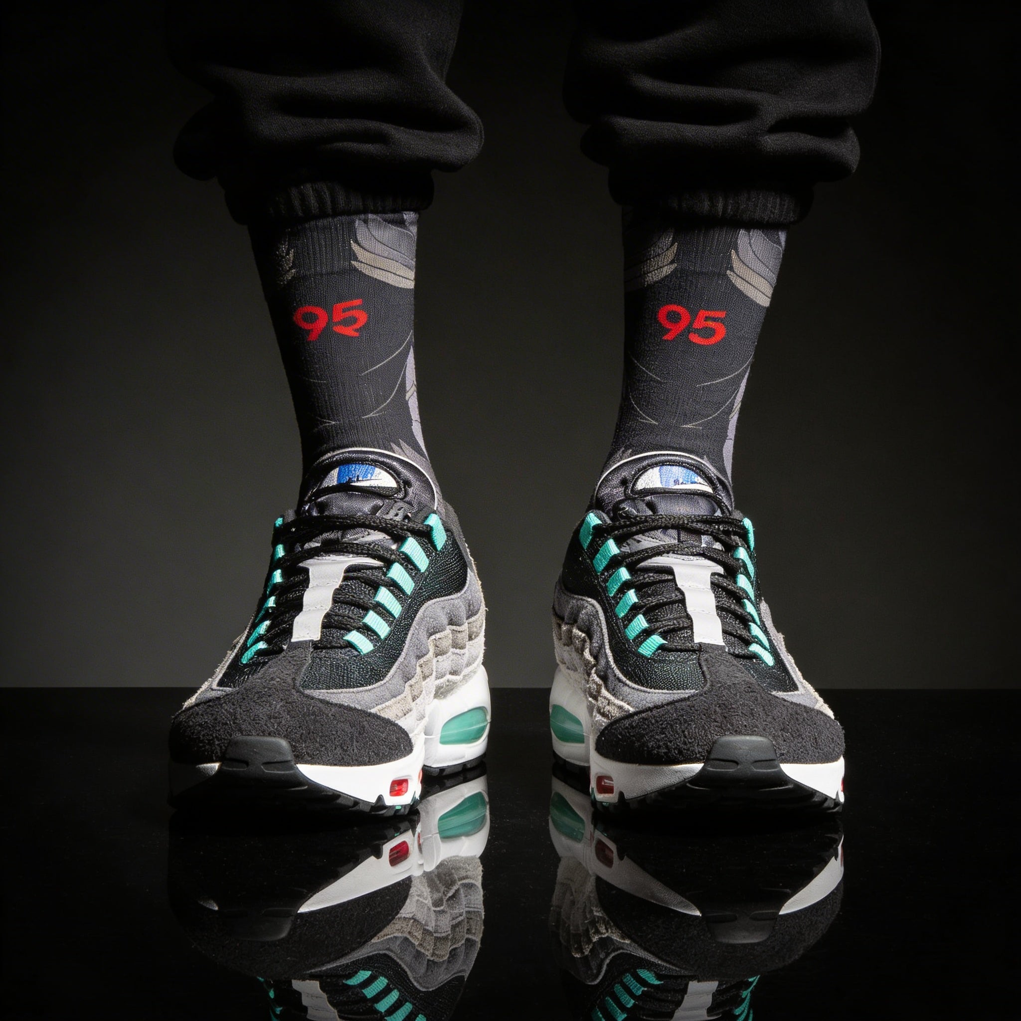 Nike Air Max 95 Greedy/What The Matching Crew Socks | Chaotic Collector Streetwear Mashup