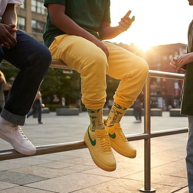 Nike Air Force 1 Low Patent Leather Topaz Gold Matching Crew Socks | Luxury Streetwear