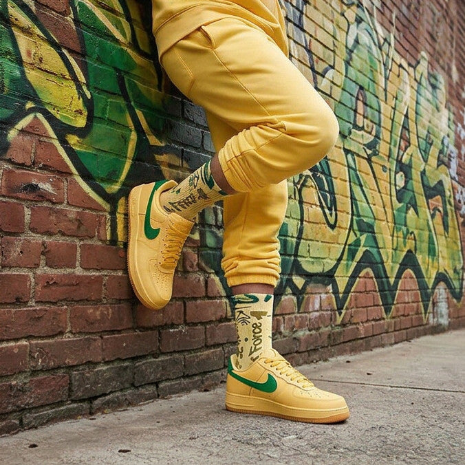 Nike Air Force 1 Low Patent Leather Topaz Gold Matching Crew Socks | Luxury Streetwear