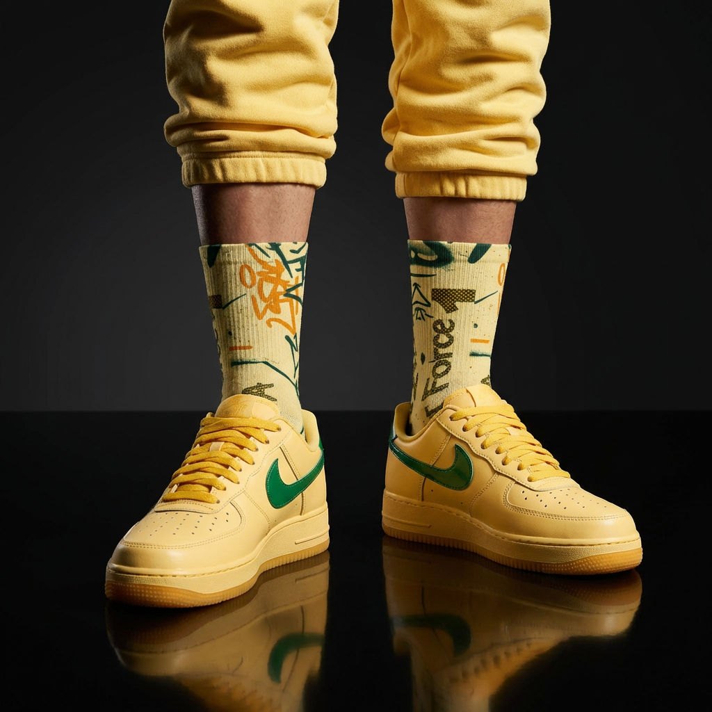 Nike Air Force 1 Low Patent Leather Topaz Gold Matching Crew Socks | Luxury Streetwear