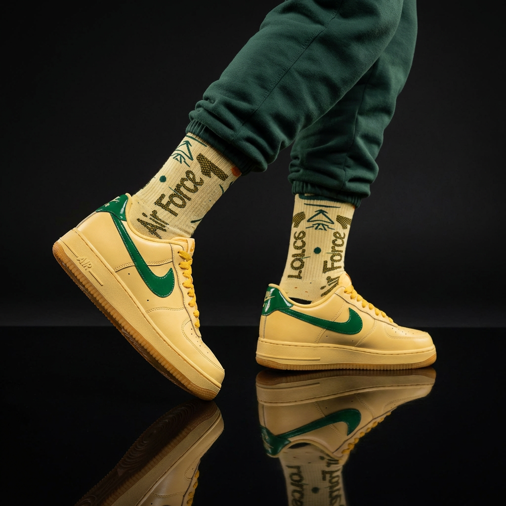 Nike Air Force 1 Low Patent Leather Topaz Gold Matching Crew Socks | Luxury Streetwear