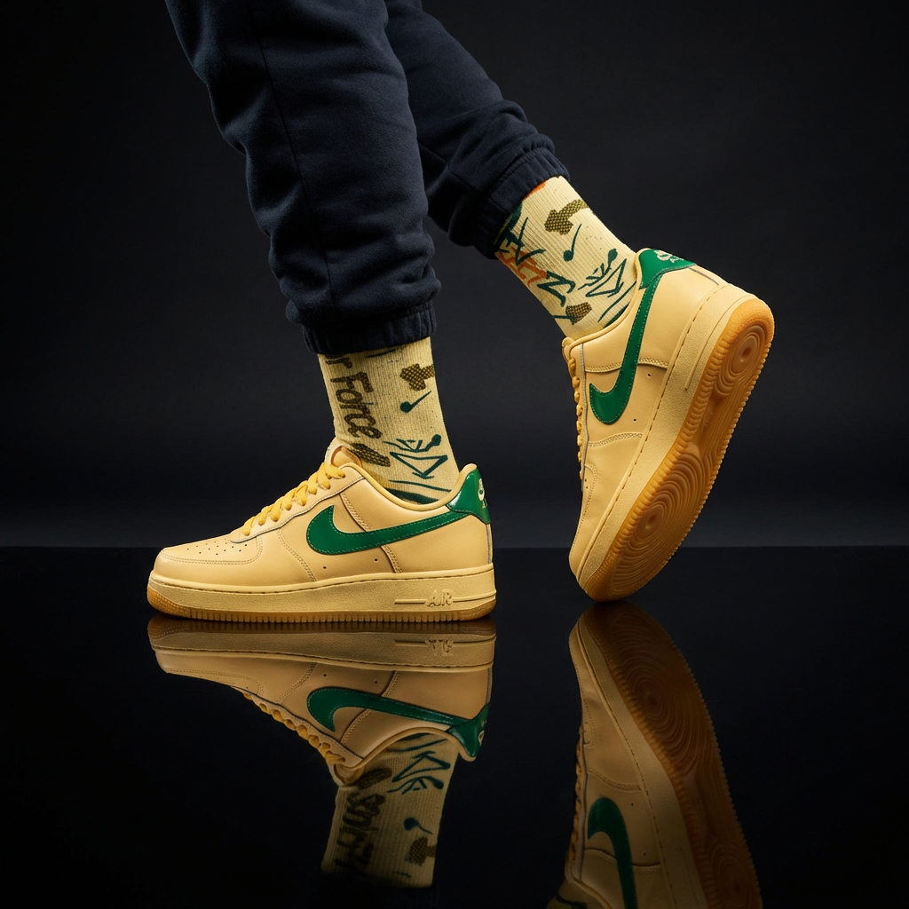 Nike Air Force 1 Low Patent Leather Topaz Gold Matching Crew Socks | Luxury Streetwear