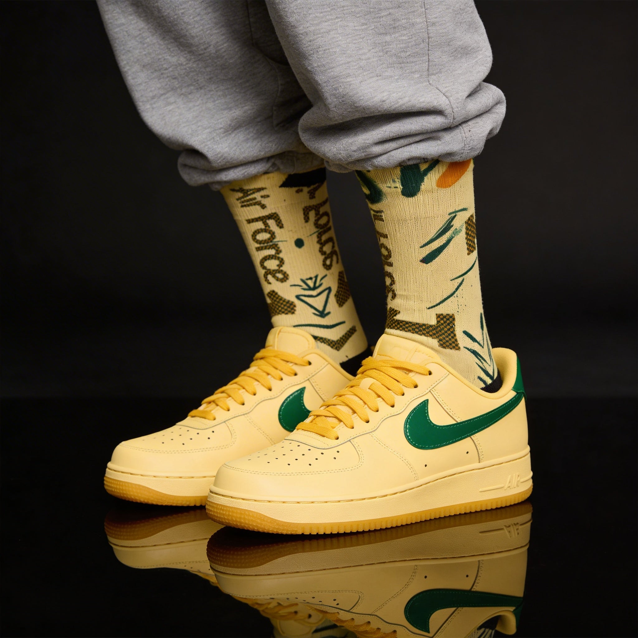 Nike Air Force 1 Low Patent Leather Topaz Gold Matching Crew Socks | Luxury Streetwear