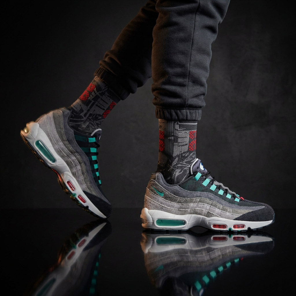 Nike Air Max 95 Greedy Matching Crew Socks | Chaotic Collector Streetwear Mashup