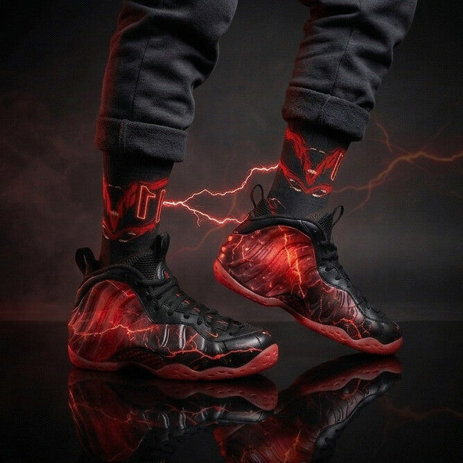 Stranger Things Nike Air Foamposite One Premium Black Bright Crimson Matching Crew Socks | Streetwear
