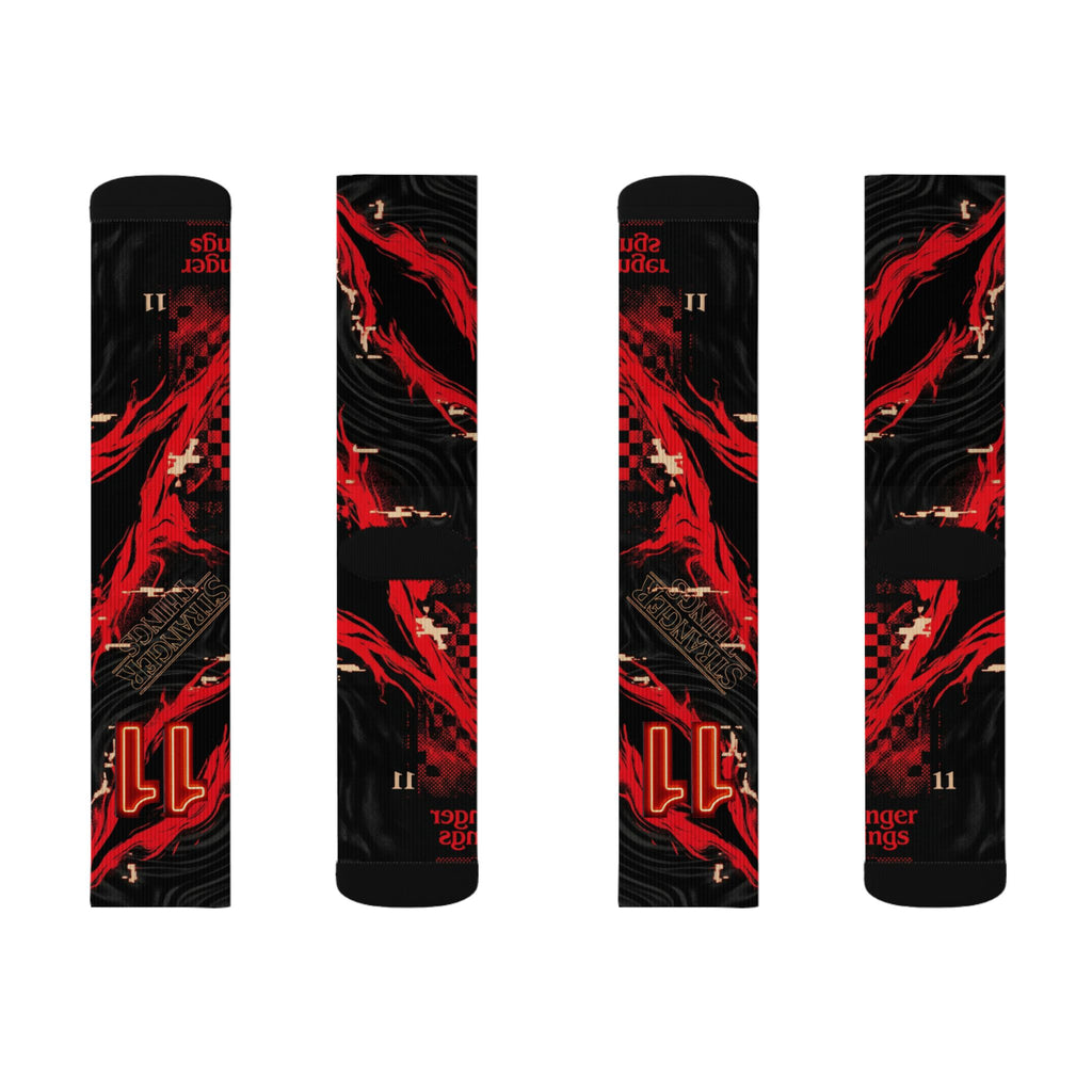 Stranger Things Nike Air Foamposite One Premium Black Bright Crimson Matching Crew Socks | Streetwear