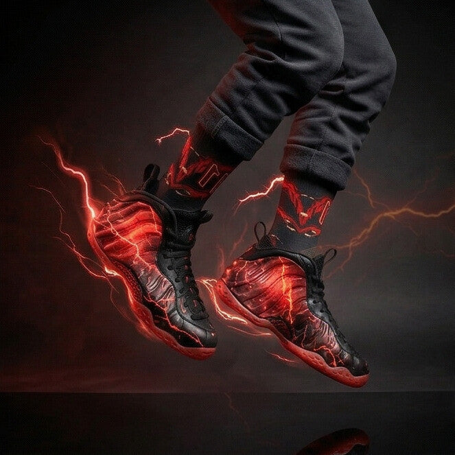 Stranger Things Nike Air Foamposite One Premium Black Bright Crimson Matching Crew Socks | Streetwear