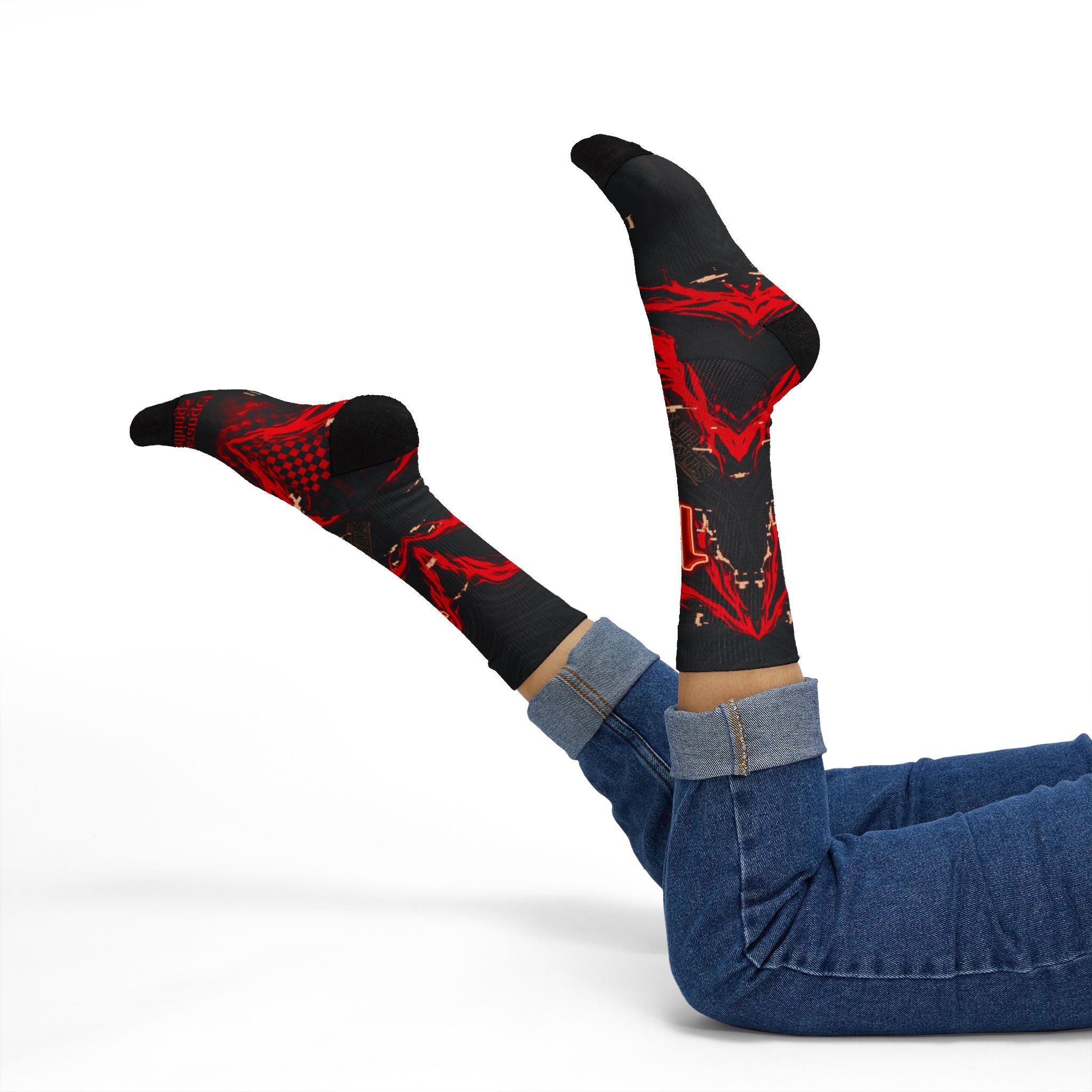 Stranger Things Nike Air Foamposite One Premium Black Bright Crimson Matching Crew Socks | Streetwear