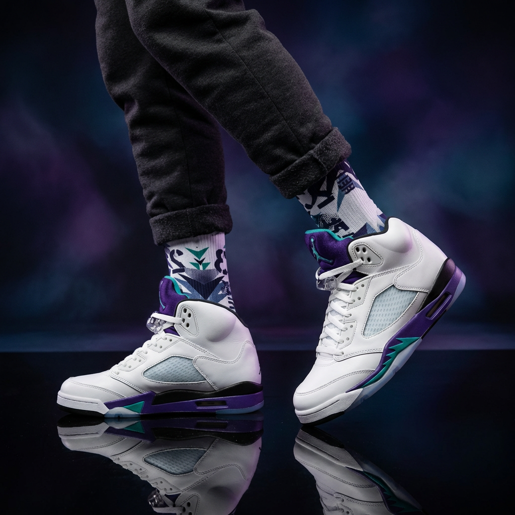 Jordan 5 Retro Grape 2025 Matching Crew Socks | Purple Royal Streetwear