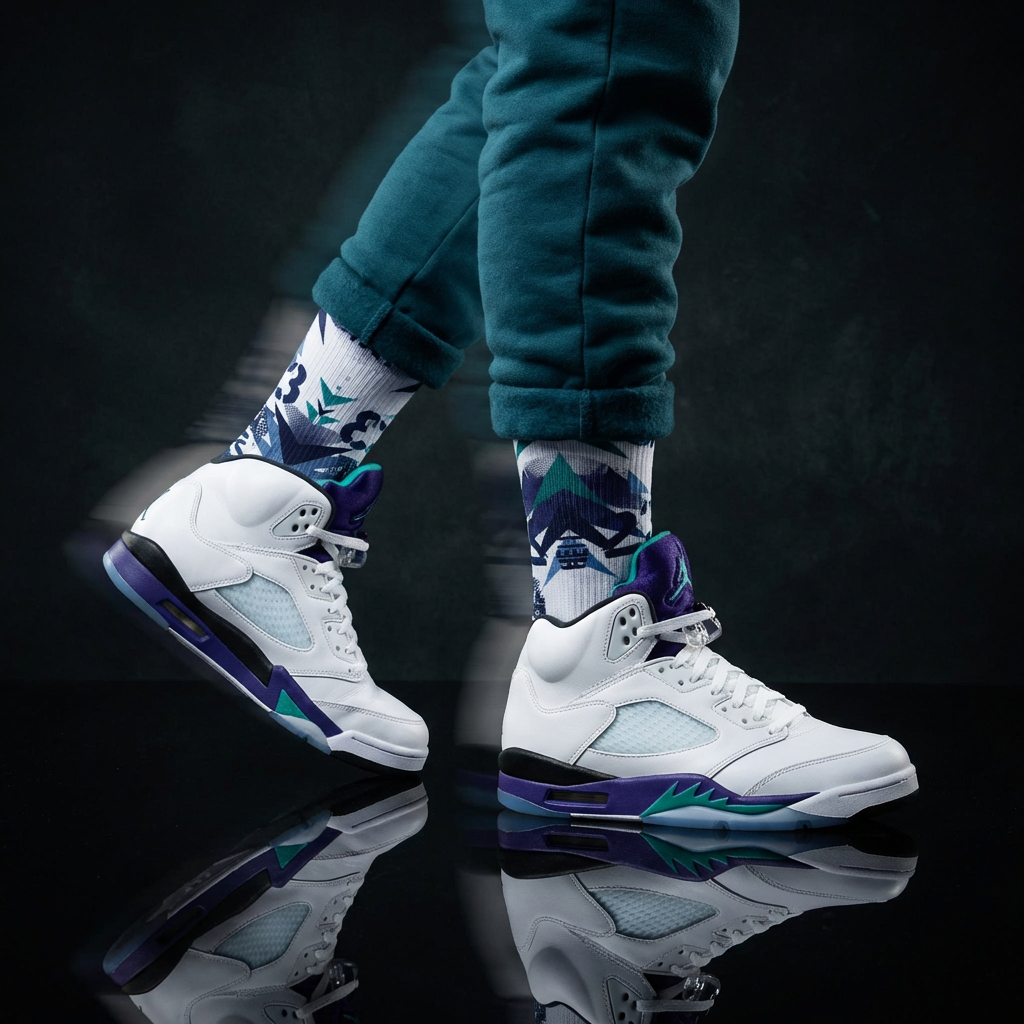 Jordan 5 Retro Grape 2025 Matching Crew Socks | Purple Royal Streetwear