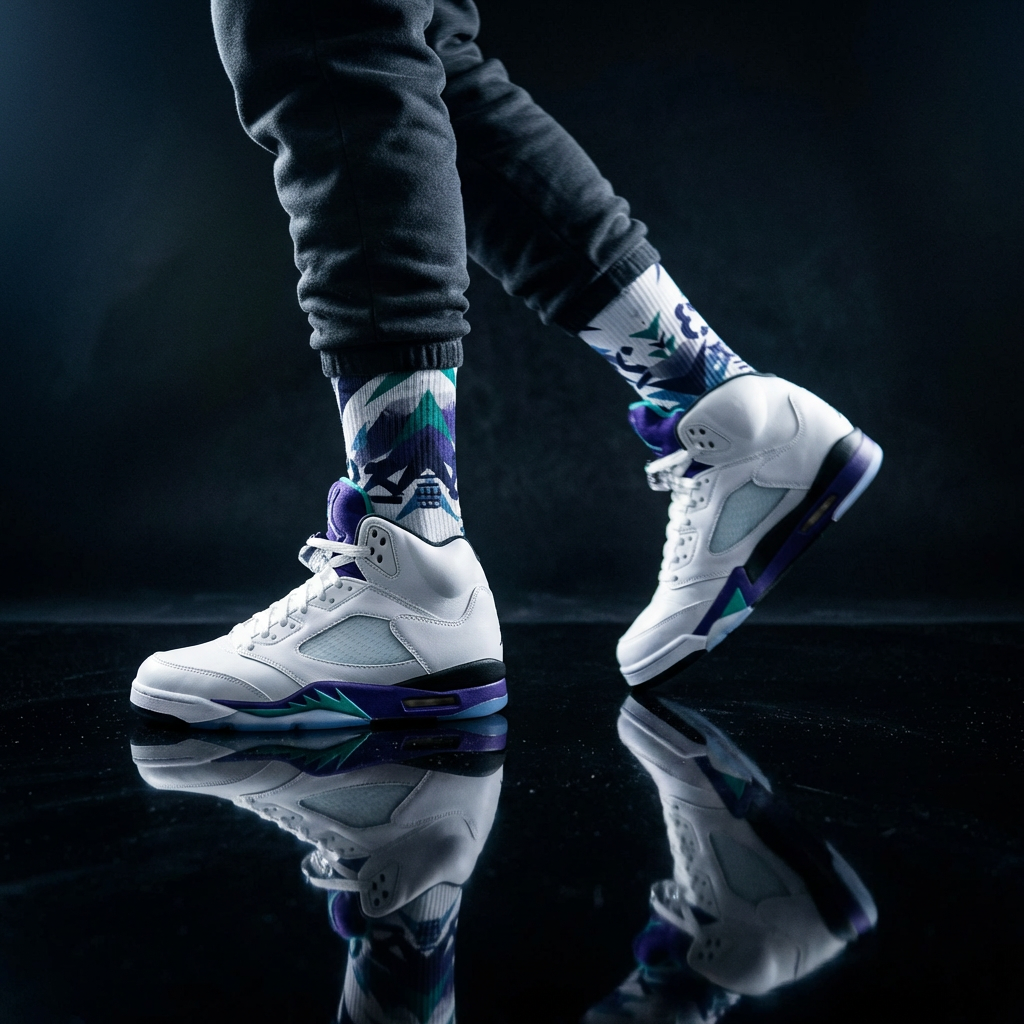 Jordan 5 Retro Grape 2025 Matching Crew Socks | Purple Royal Streetwear