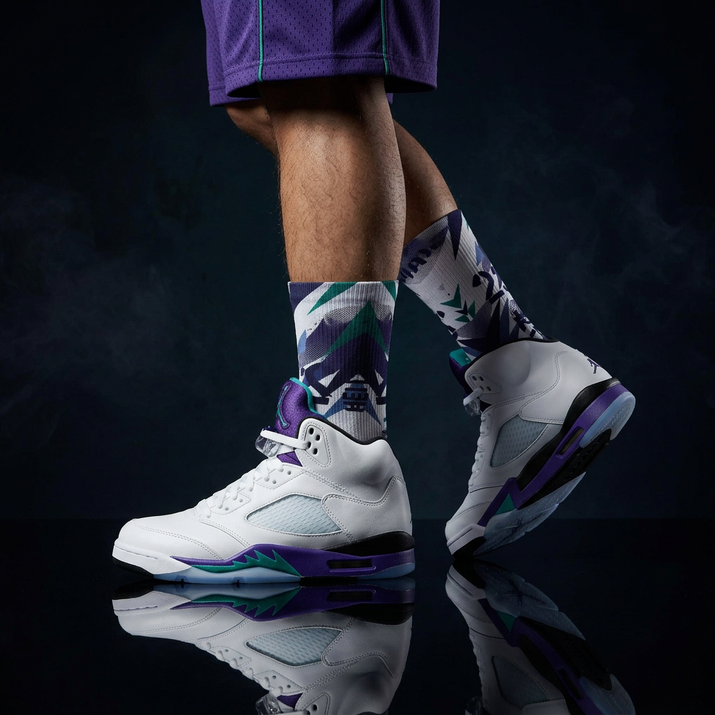 Jordan 5 Retro Grape 2025 Matching Crew Socks | Purple Royal Streetwear