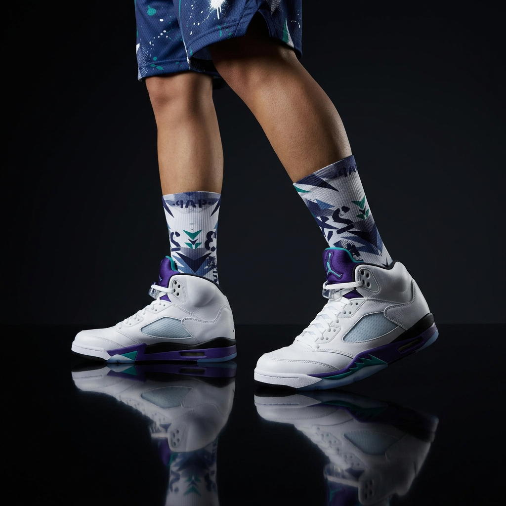 Jordan 5 Retro Grape 2025 Matching Crew Socks | Purple Royal Streetwear