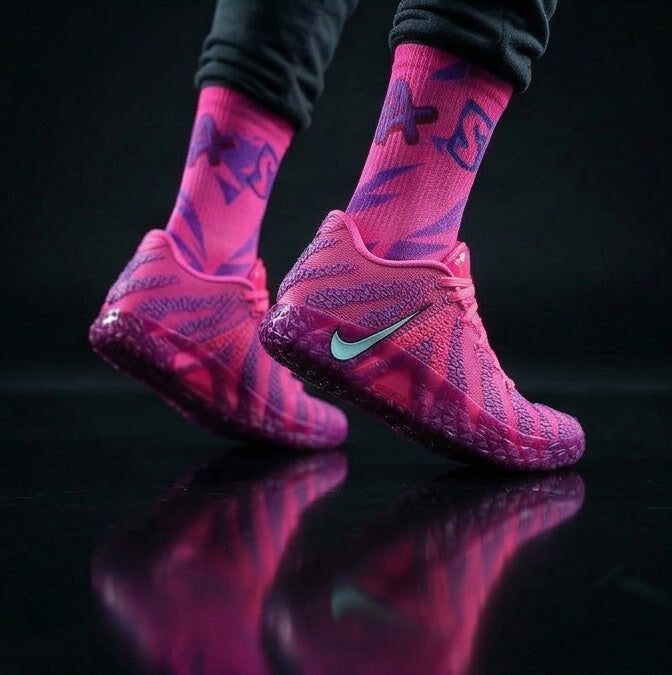 Ja 3 Price of Admission Matching Crew Socks | Memphis Basketball Pink Graffiti Streetwear